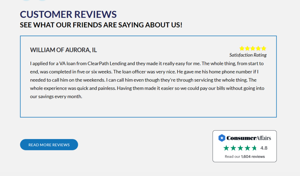 Customer reviews on consumer Affairs