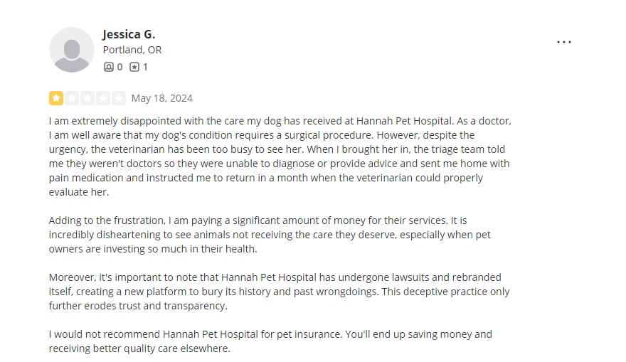 Hannah Pet Hospital reviews snippet 1